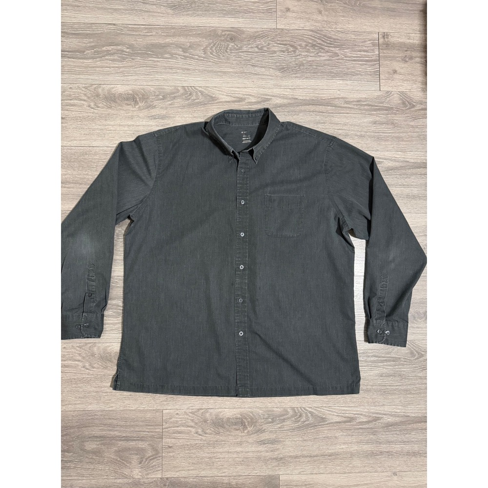 Dockers Mens 2XLT Shirt Button Down Gray Stain Defender No Wrinkles Long Sleeve